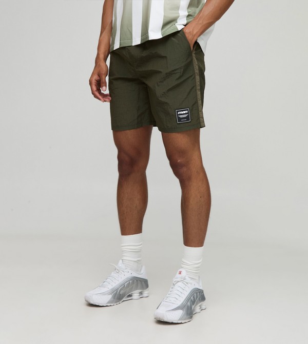 Relaxed Fit High Shine Crinkle Nylon Shorts