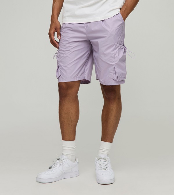 Mid Rise Nylon Cargo Shorts