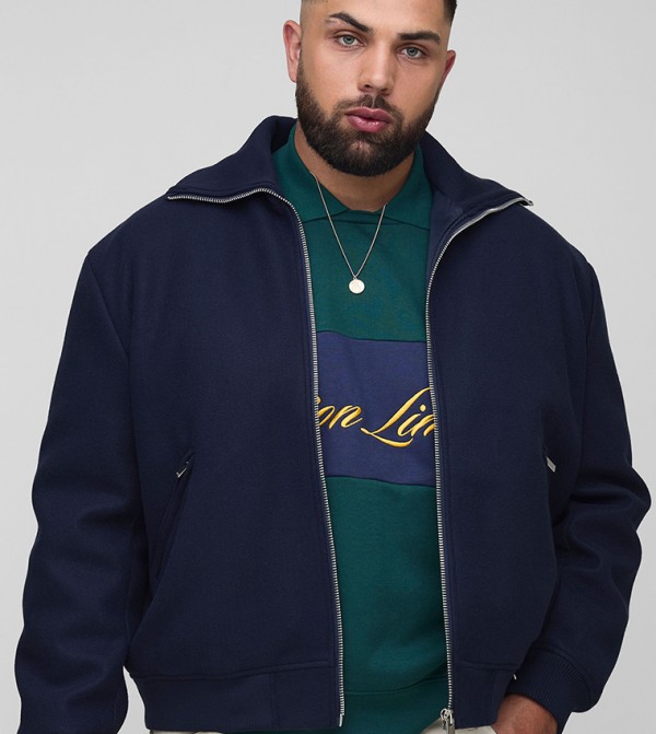 Collar Zip Up Wool Look Overszied Bomber Jacket