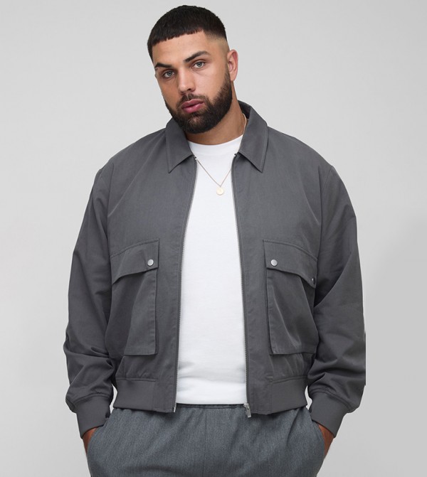 Plus & Tall Technical Cargo Pocket Harrington Jacket