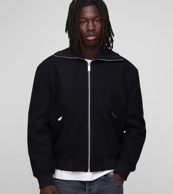 Regular Fit Knitted Collar Zip-Through Bomber Jacket