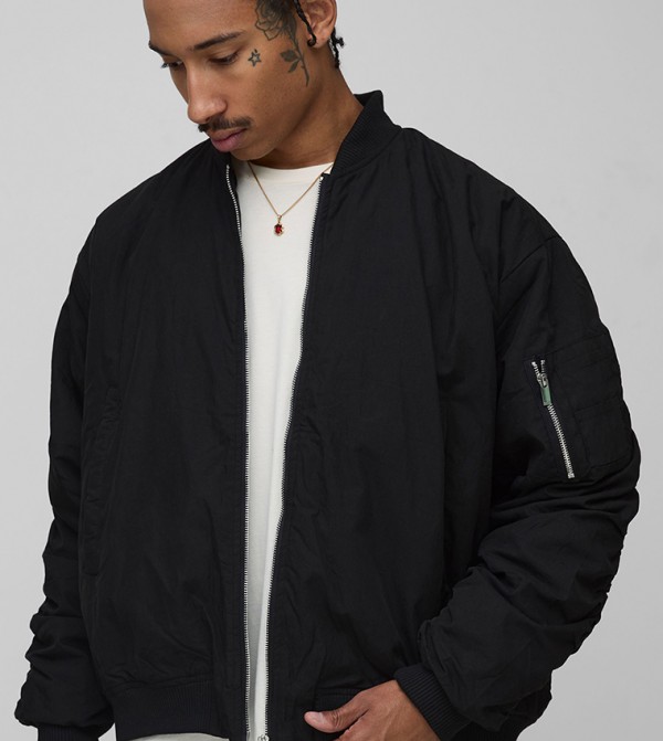 Peached Embroidered Ma1 Boxy Fit Bomber Jacket