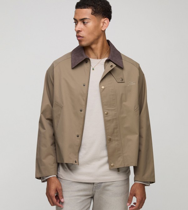 Cord Collar Embroidered Worker Jacket