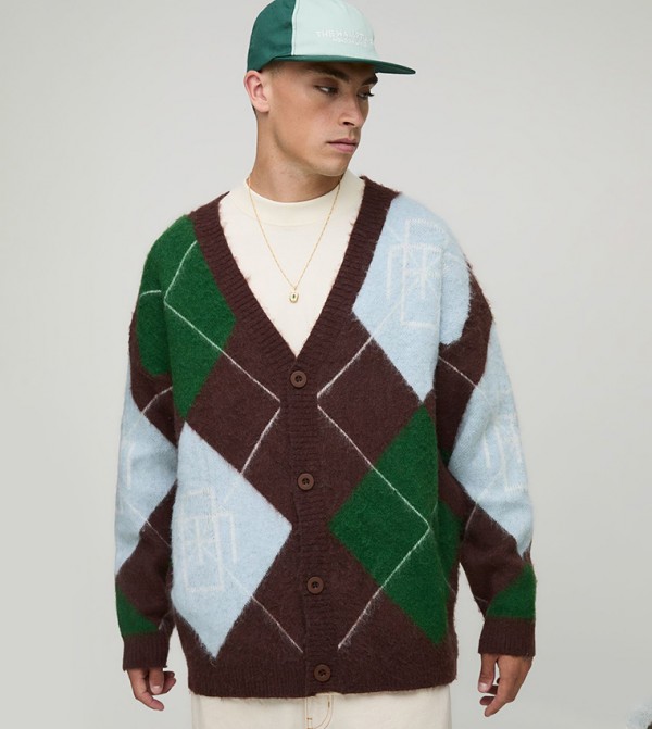 Drop Shoulder Diamond Oversized Cardigan
