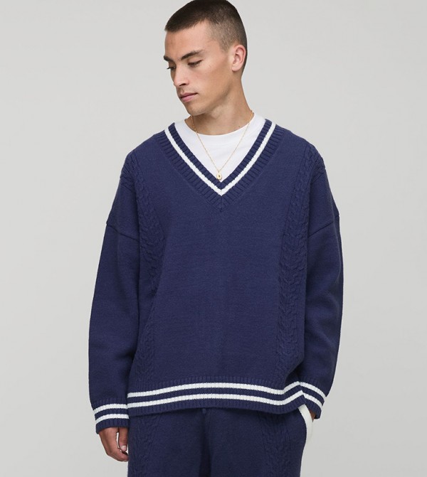 Dropped Shoulder V-Neck Oversized Sweater