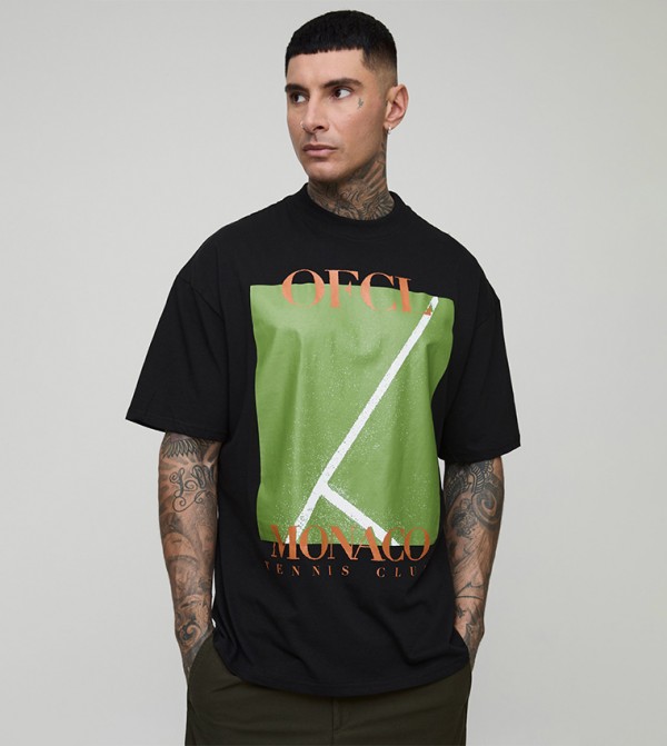 Tall Monaco Tennis Club Print Oversized T-Shirt