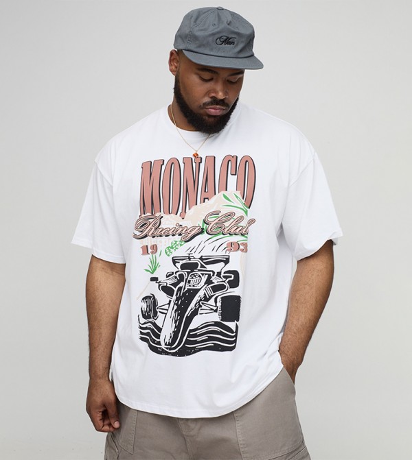 Plus & Tall Monaco Racing Car Print Oversized T-Shirt