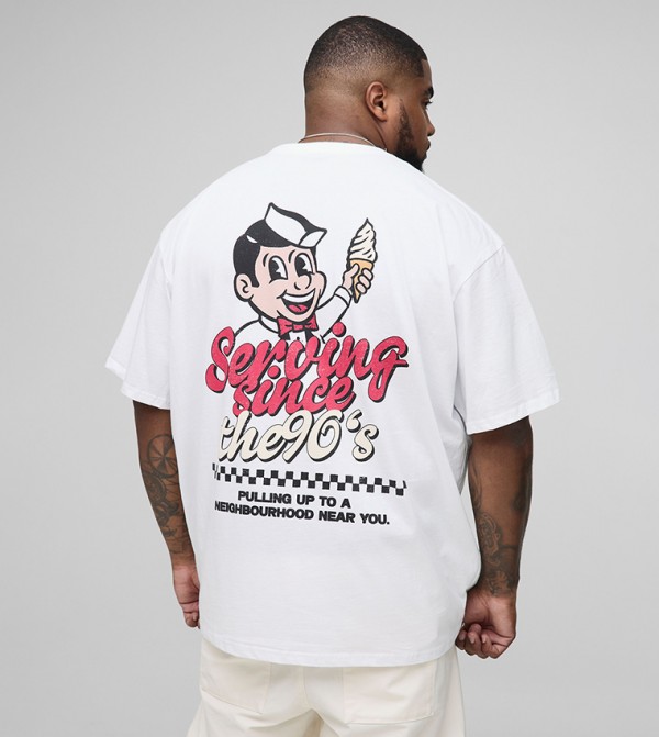 Plus & Tall Back Printed Crew Neck Oversized T-Shirt