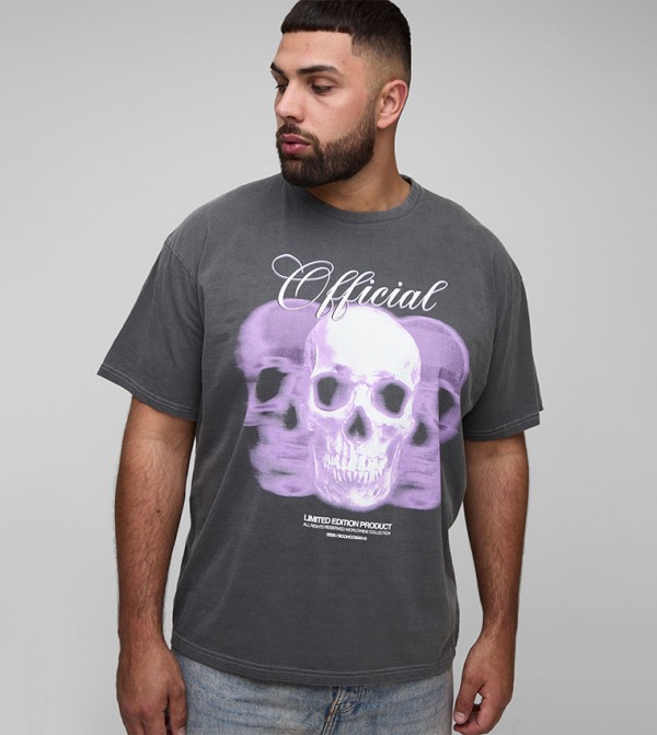 Washed Official Skull Print Oversized T-Shirt