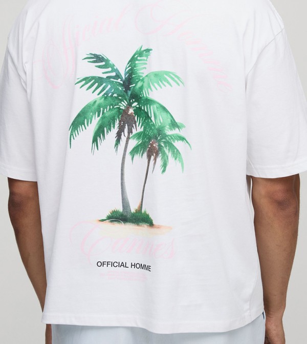 Extended Neck Official Homme Palm Oversized T-Shirt