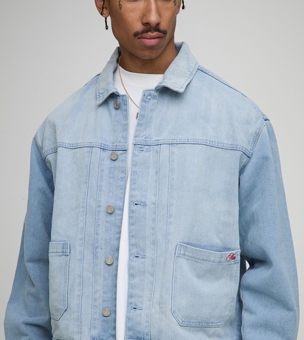 Panelled Harrington Oversized Denim Jacket