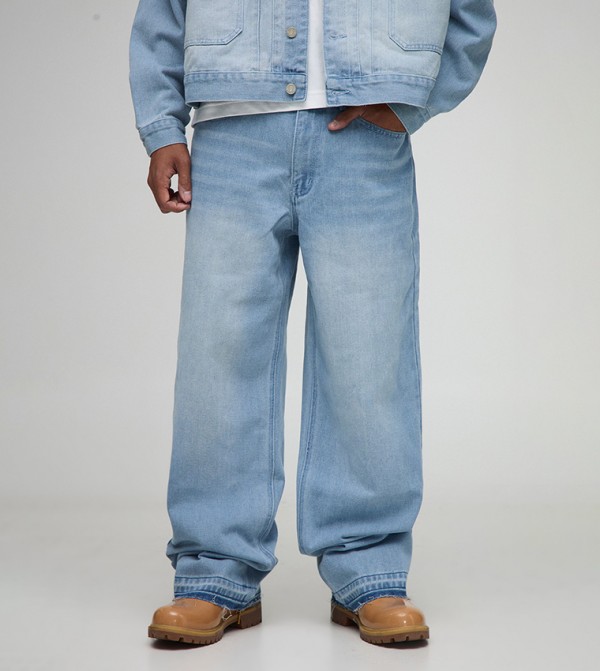 Washed Let Down Hem Relaxed Fit Jeans