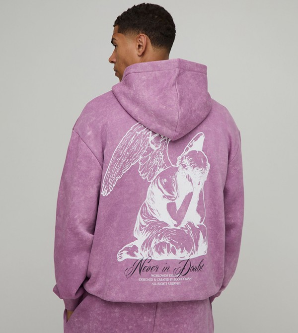 Graphic Washed Zip-Through Oversized Jacket