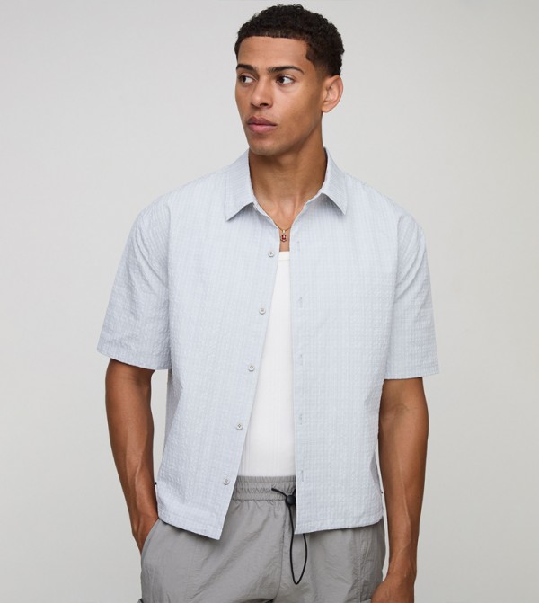 Oversized Boxy Technical Checkered Bungee Hem Shirt