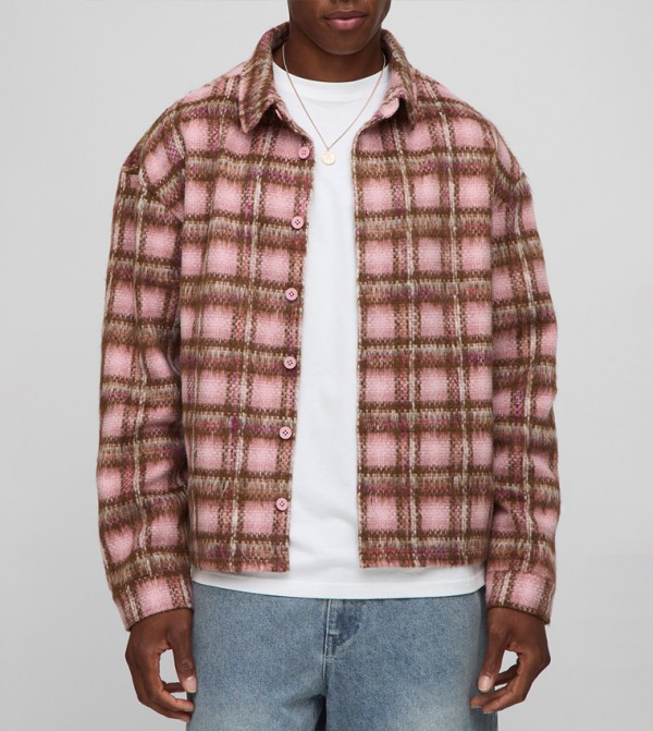 Oversized Brushed Checkered Overshirt
