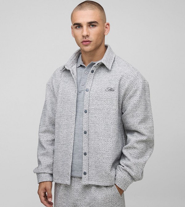 Brushed Herringbone Oversized Overshirt