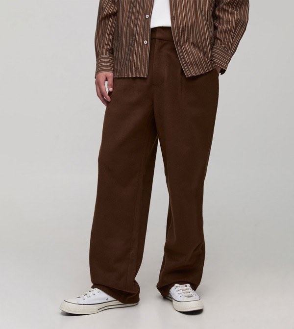 Straight Fit Melton Half Fixed Waist Trouser