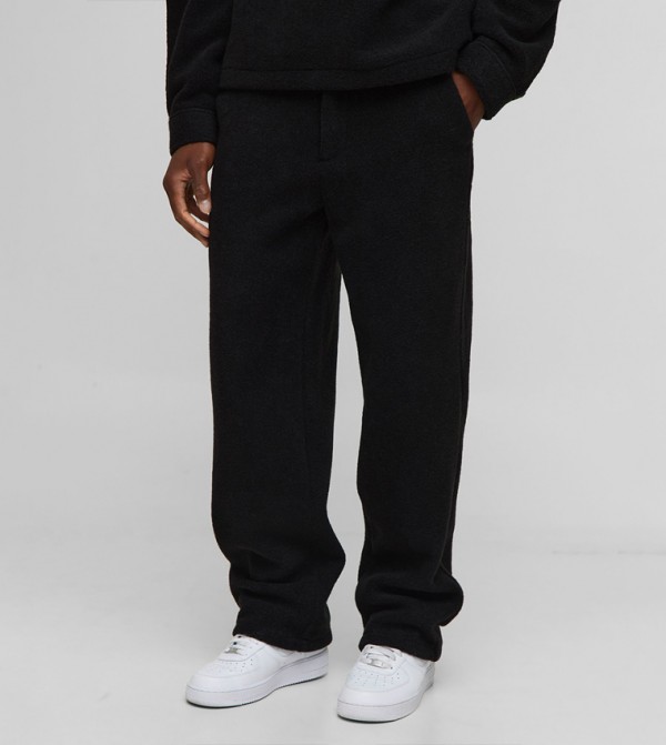 Straight Let Wool Look Half Fixed Waist Trousers