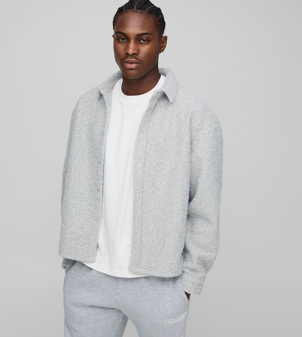 Brushed Embroidered Oversized Overshirt