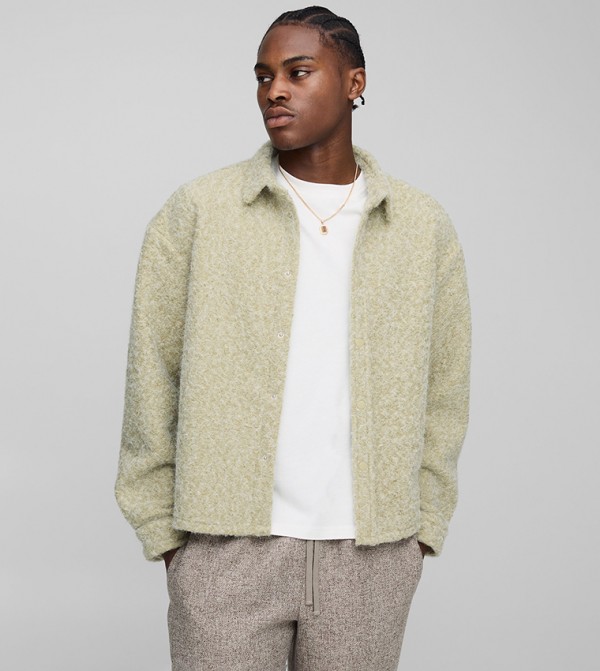 Brushed Embroidered Oversized Overshirt