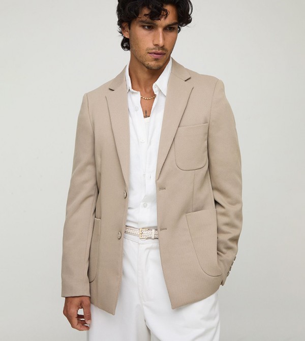 Slim Fit Single Breasted Twill Pocket Detail Blazer