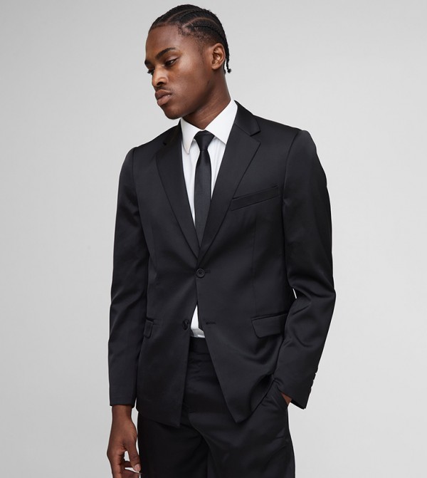Solid Slim Fit Satin Blazer