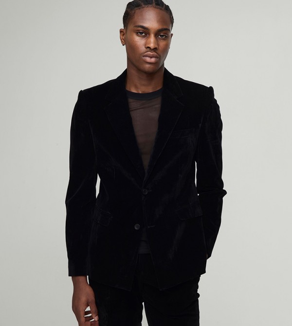 Solid Slim Fit Velour Blazer