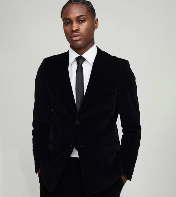 Slim Fit Ribbed Velour Blazer