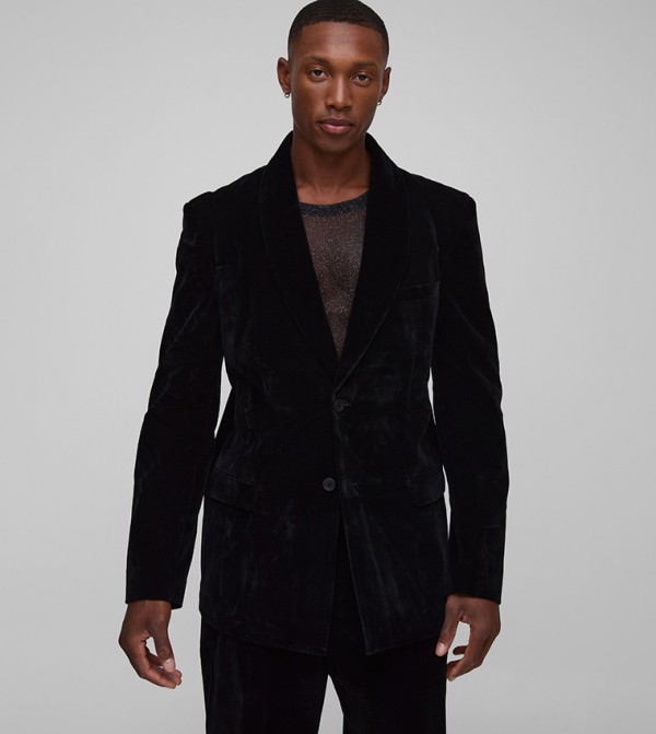 Relaxed Fit Shawl Collar Velour Blazer