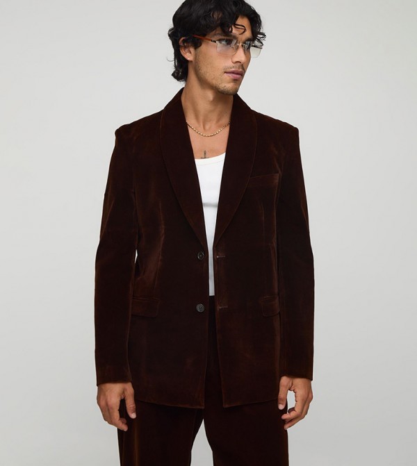 Shawl Collar Velour Relaxed Fit Blazer