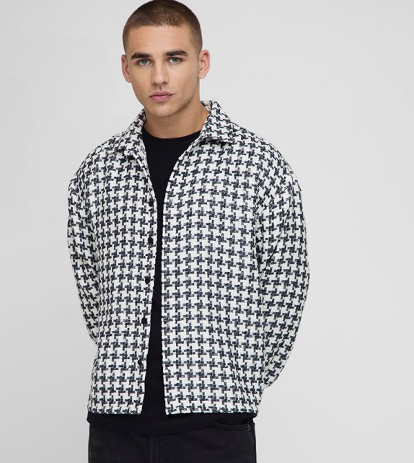 Boucle Dog Tooth Oversized Overshirt