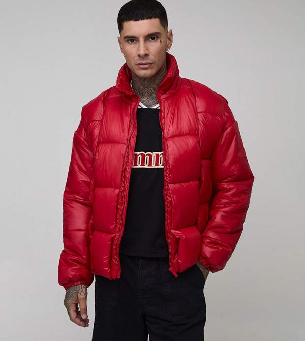 Tall High Shine Weft Funnel Neck Oversized Puffer Jacket