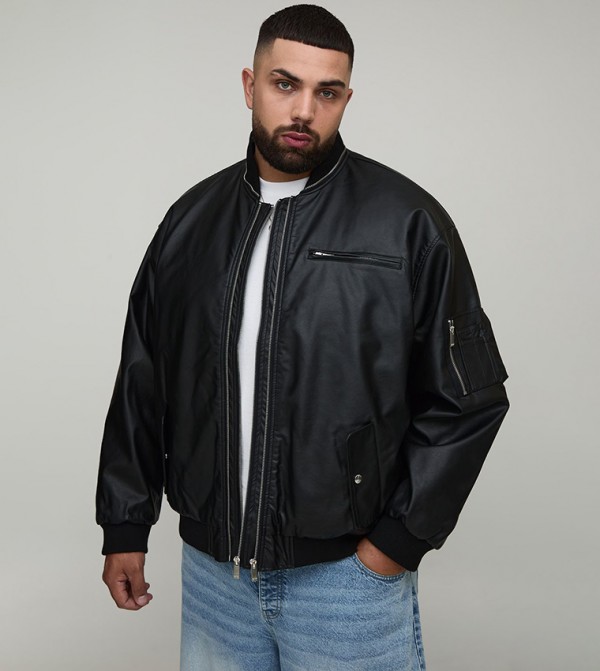 Plus & Tall Leather Look Oversized MA1 Bomber Jacket