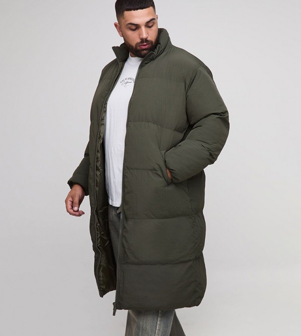 Plus & Tall Oversized Crinkle Nylon High Neck Puffer Jacket