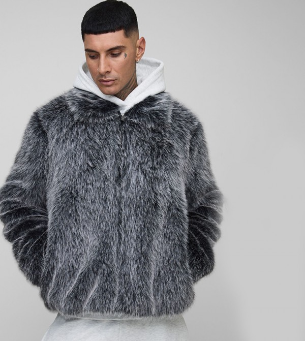 Tall Oversized Faux Fur Collared Jacket