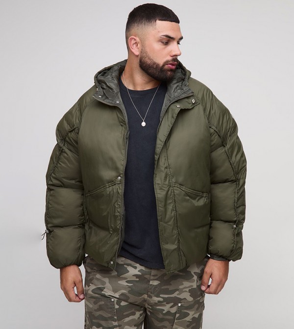 Plus & Tall Oversized Fit Panelled Puffer Jacket
