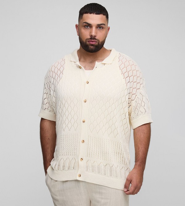 Plus & Tall Crochet Short Sleeves Relaxed Fit Shirt