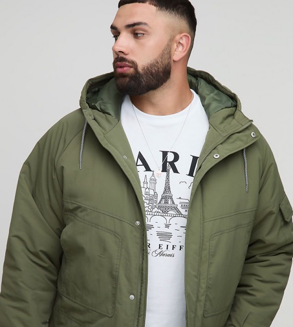 Seam Detail Hooded Oversized Parka Jacket