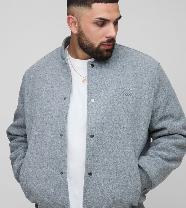 Plus & Tall Regular Fit Embroidered Melton Bomber Jacket