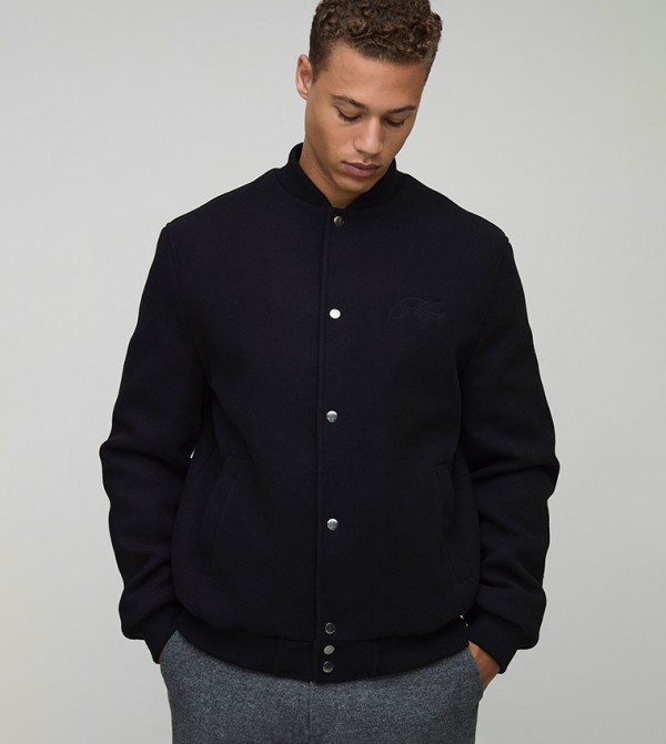 Tall Regular Fit Embroidered Melton Bomber Jacket