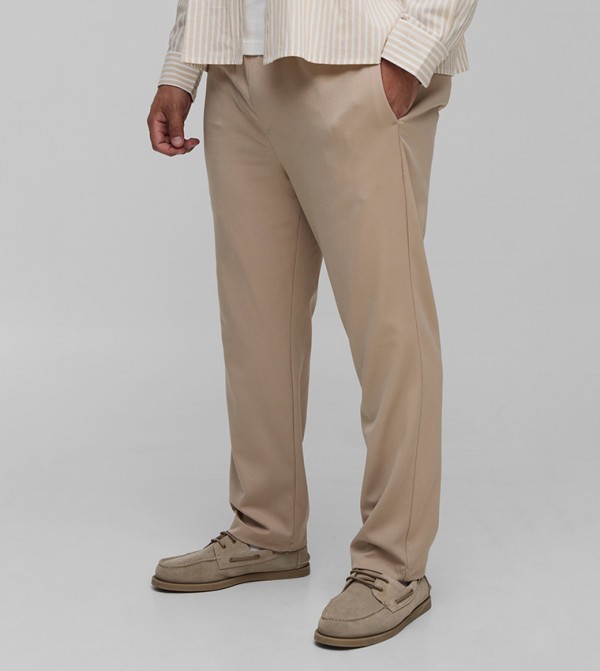Plus & Tall Elastic Waist Tapered Smart Woven Trousers