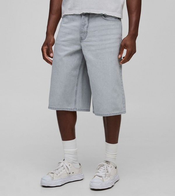 Longline Washed Buckle Adjuster Denim Jorts