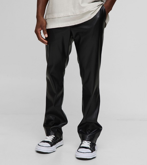 Slim Fit PU Flared Trousers