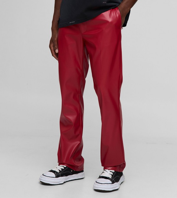 Slim Fit PU Flared Trousers