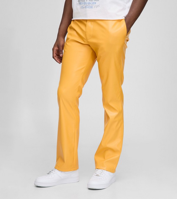 Slim Fit PU Flared Trousers