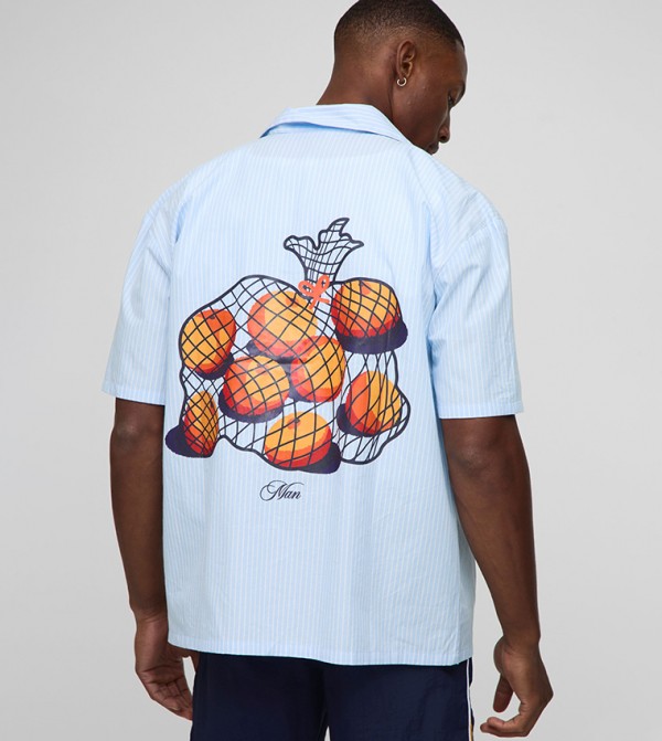 Oversized Revere Fruit Print Striped Shirt