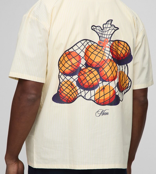 Oversized Revere Fruit Print Striped Shirt