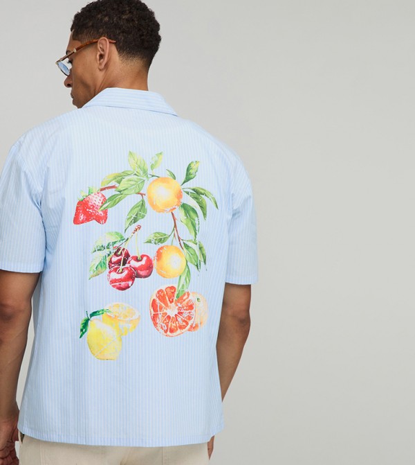 Revere Fruit Print Striped Oversized Shirt
