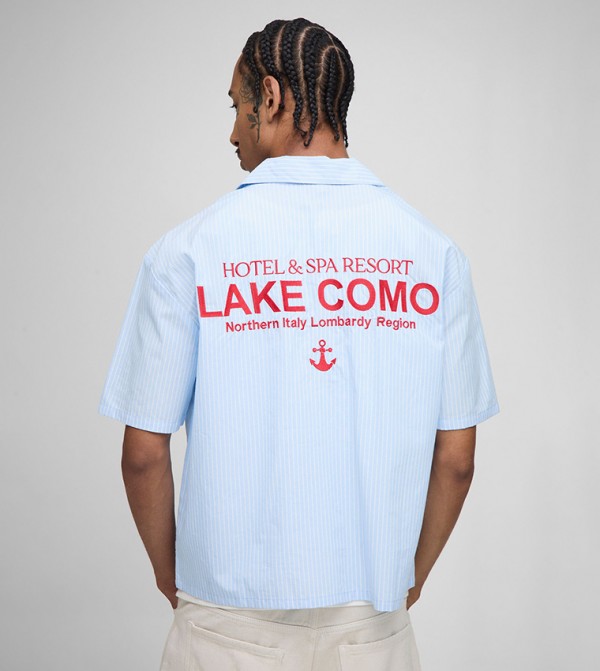 Revere Lake Como Embroidered Striped Oversized Shirt