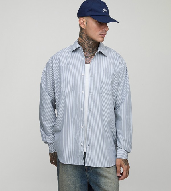 Tall Embroidered Super Oversized Striped Shirt